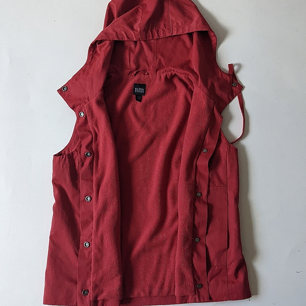 Eileen Fisher Red Hooded Vest